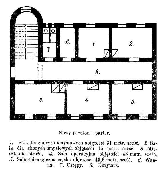 Parter - plan nowego pawilonu Szpitala Starozakonnych w Kaliszu