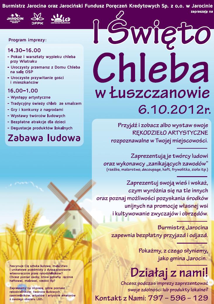 Plakat pierwszej edycji Święta Chleba  w Łuszczanowie