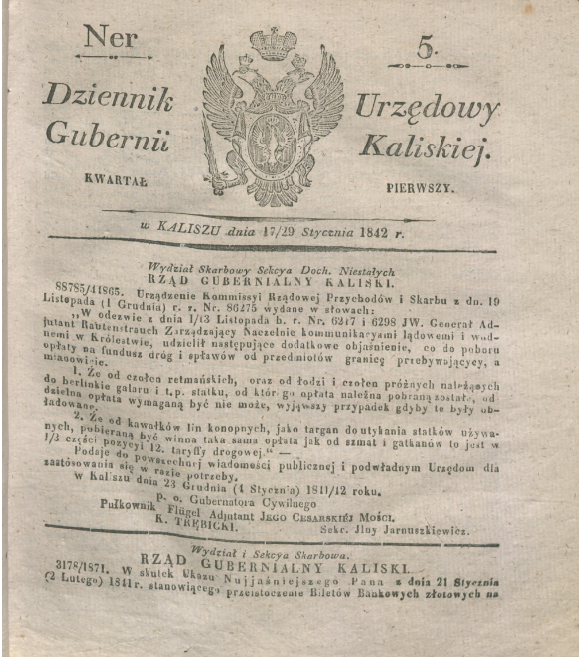 Dziennik Urzędowy Gubernii Kaliskiej nr 5 z 1842 roku