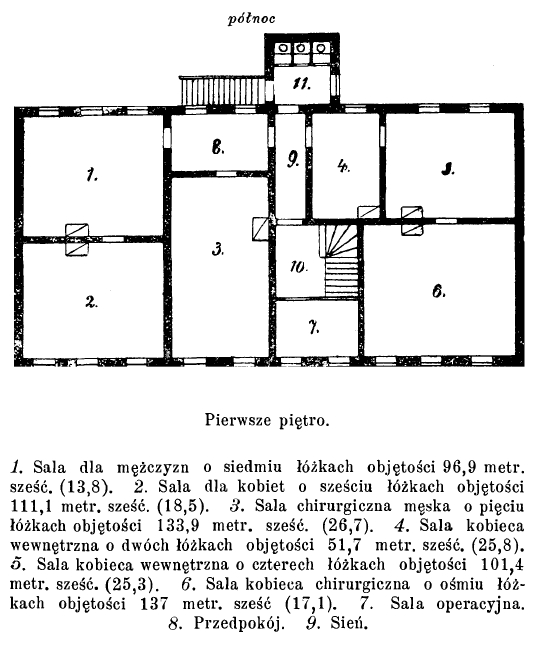 Pierwsze piętro - plan głównego pawilonu Szpitala Starozakonnych w Kaliszu