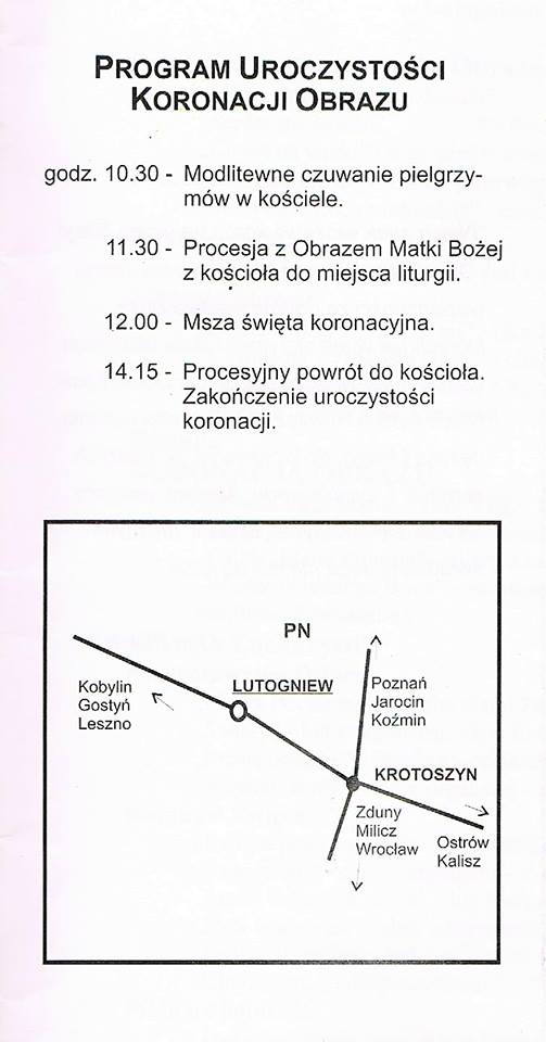 Program uroczystość koronacji cudownego obrazu Matki Bożej Pocieszenia w Lutogniewie