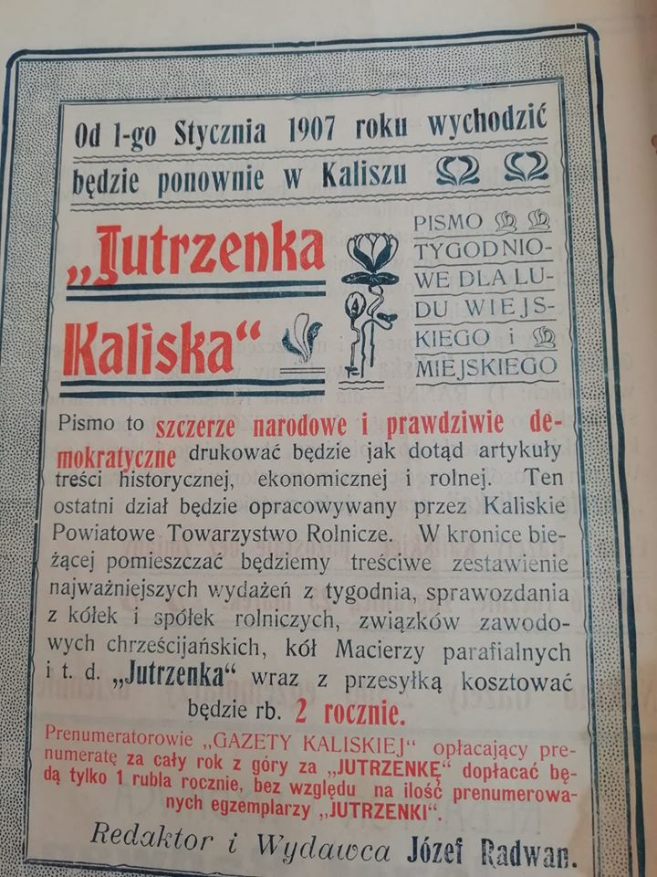 Zapowiedź wznowienia wydawania „Jutrzenki Kaliskiej”