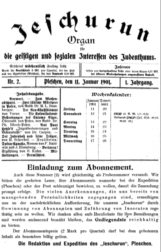 Jeschurun - nr 2 z 11 stycznia 1901 roku
