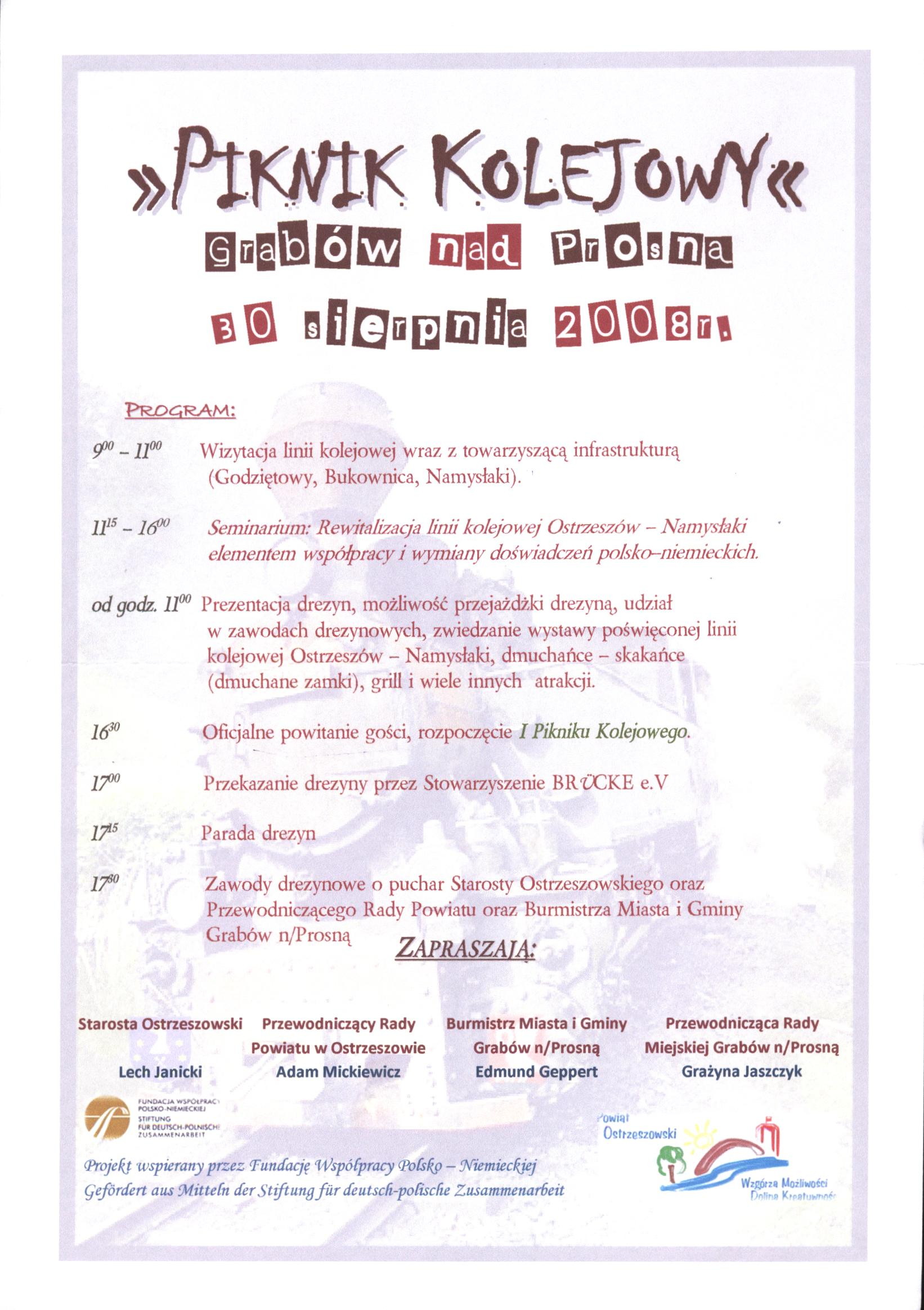 Plakat Pikniku Kolejowego w Grabowie nad Prosną