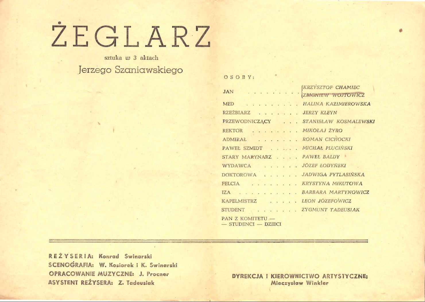 Program przedstawienia „Żeglarz” Jerzego Szaniawskiego (strona 2 i 3) 