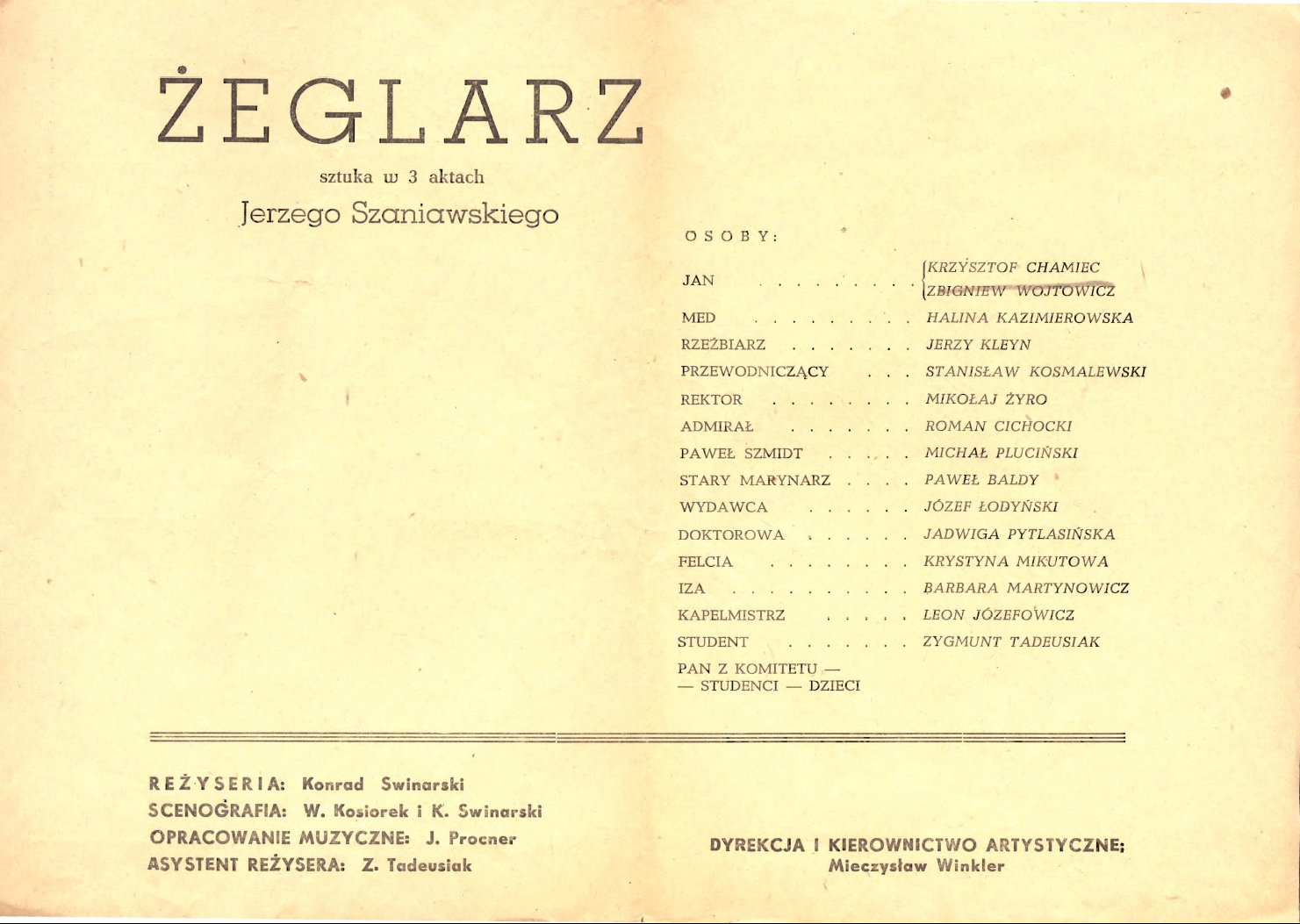 Program przedstawienia „Żeglarz” Jerzego Szaniawskiego (strona 2 i 3)