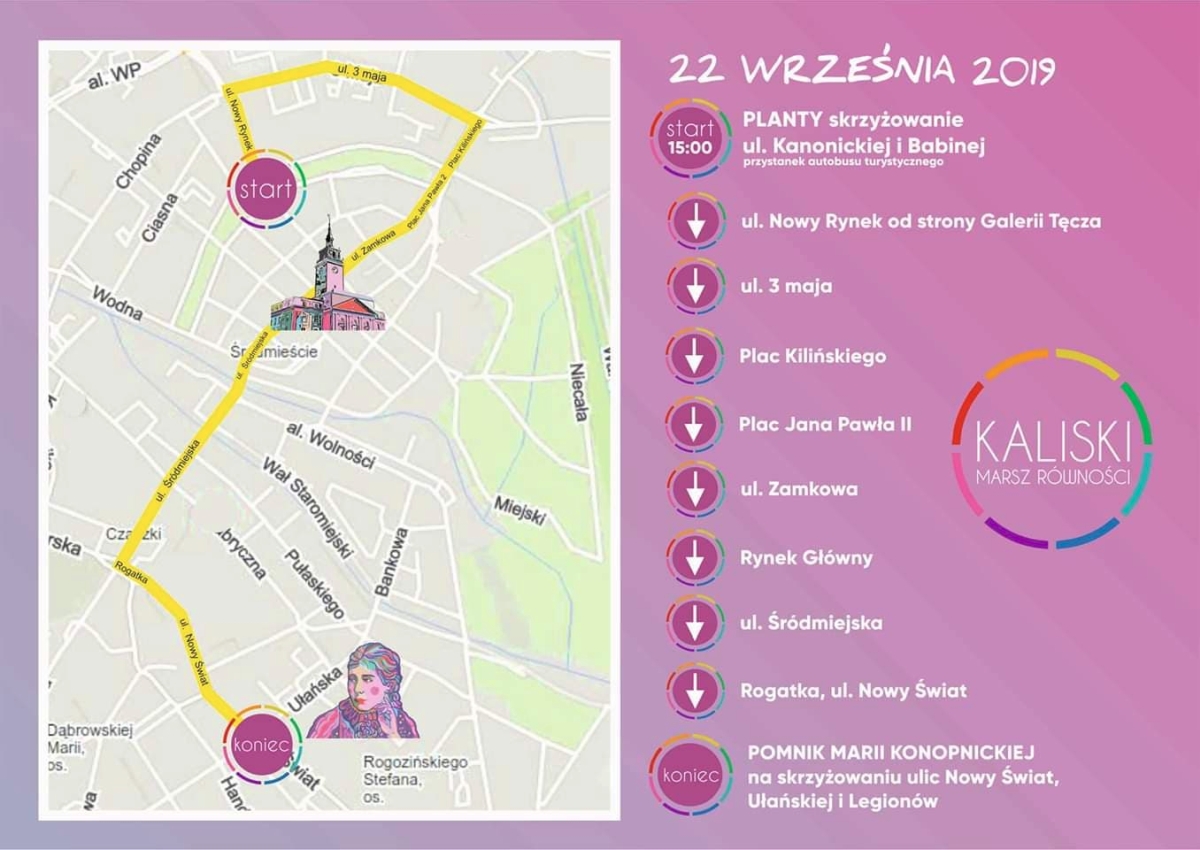 Plan przejścia pierwszego Marszu Rownosci w Kaliszu