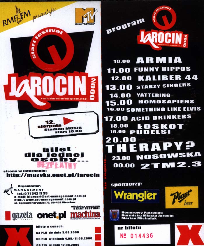 Karnet na Start Festiwal - Jarocin 2000