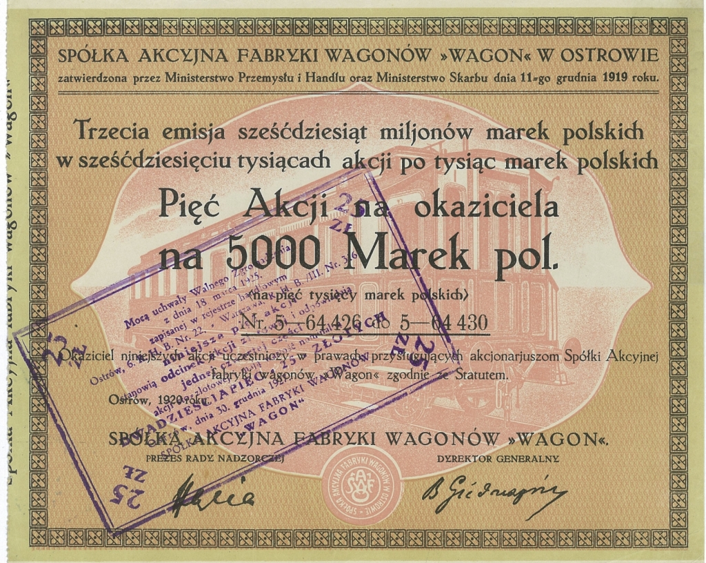 Akcje Fabryki Wagonów L. Zieleniewski w Ostrowie Wielkopolskim