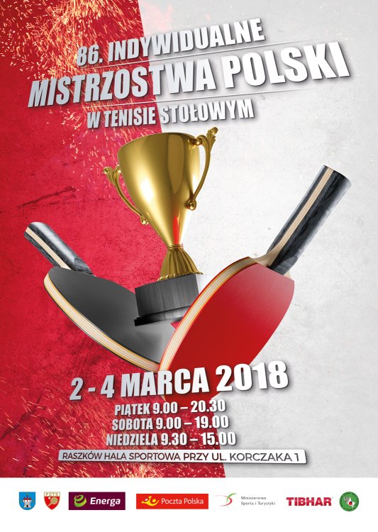 Plakat 86. Indywidualnych Mistrzostw Polski Seniorek i Seniorów w Tenisie Stołowym