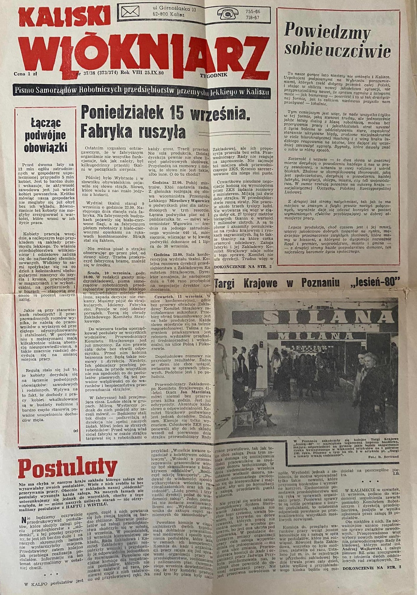 Kaliski Włókniarz nr 37/38 z 25 wrzesnia 1980