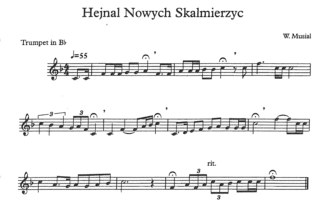 Zapis nutowy hejnału Nowych Skalmierzyc