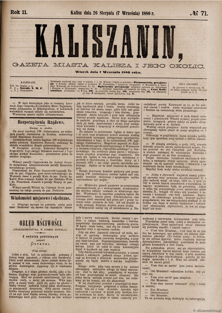 Kaliszanin nr 71 z 1880