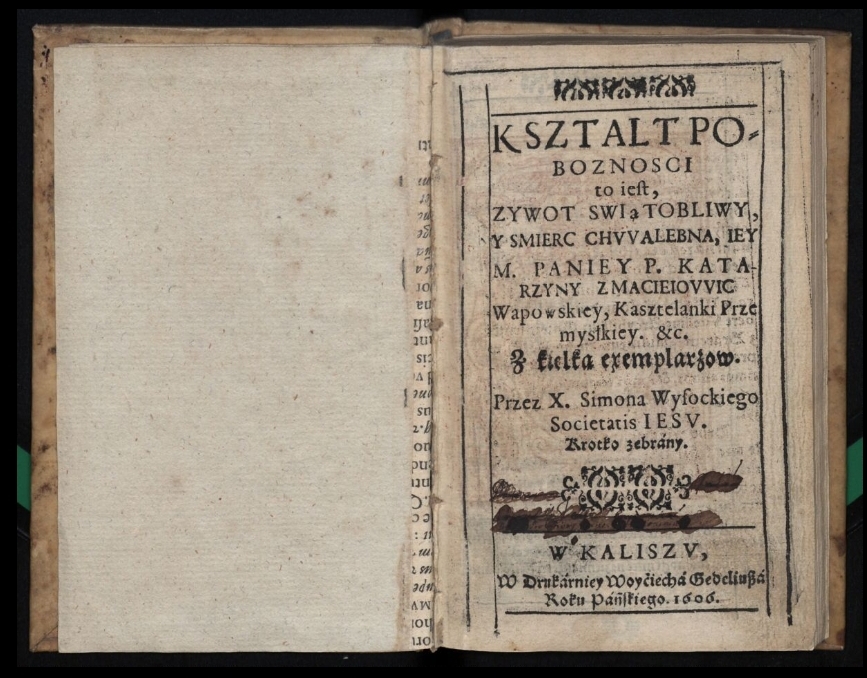 Strona tytułowa starodruk wykonaego w drukarni Wojciecha Gedeliusza